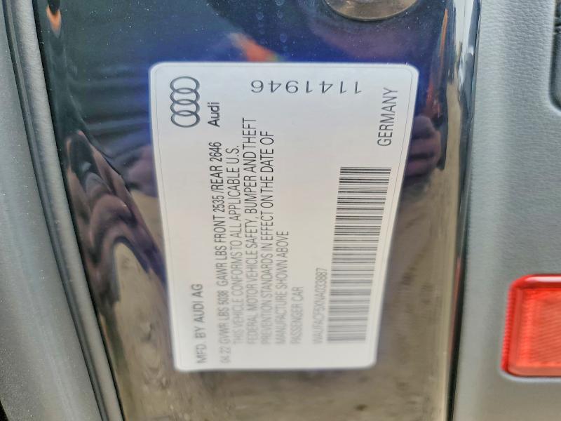 Продажа на аукционе авто 2022 Audi A5, vin: WAUFACF5XNA033887, номер лота: 75190195