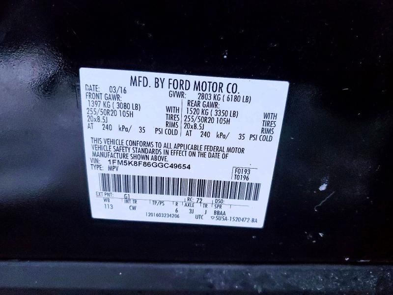 Aukcja sprzedaży 2016 Ford Explorer, vin: 1FM5K8F86GGC49654, numer aukcji: 73168465