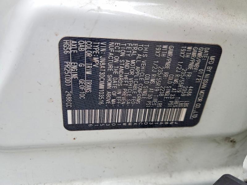 Aukcja sprzedaży 2021 Nissan Rogue, vin: JN8AT3DCXMW103516, numer aukcji: 74116315