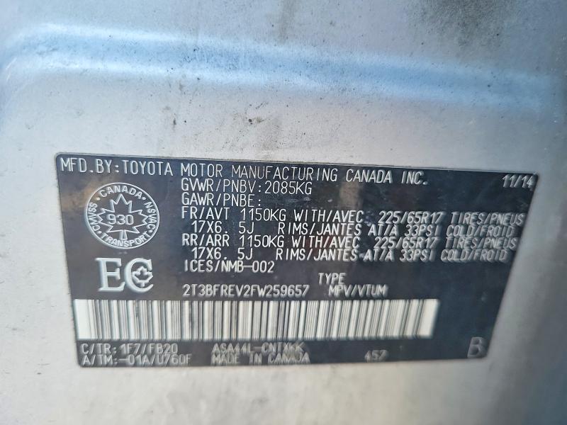 Aukcja sprzedaży 2015 Toyota Rav4, vin: 2T3BFREV2FW259657, numer aukcji: 72520845