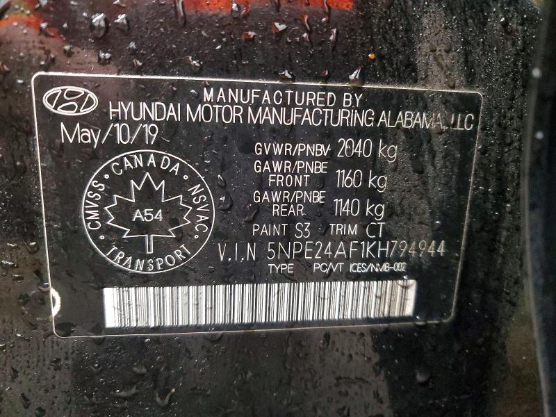 72803155 :رقم المزاد ، 5NPE24AF1KH794944 vin ، 2019 Hyundai Sonata مزاد بيع