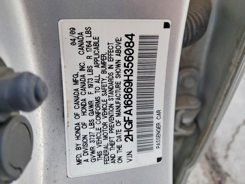 2009 Honda Civic მანქანა იყიდება აუქციონზე, vin: 2HGFA16869H356084, აუქციონის ნომერი: 98873895