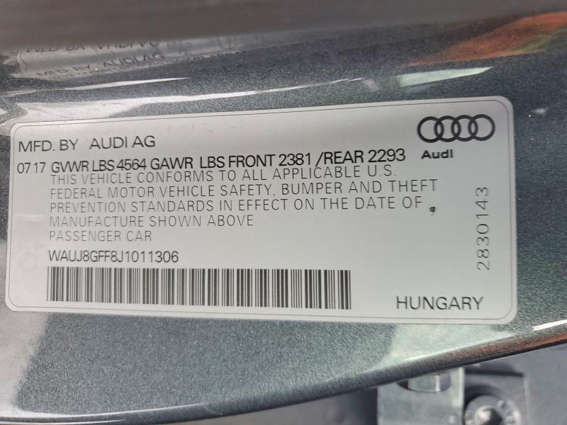 Продажа на аукционе авто 2018 Audi A3, vin: WAUJ8GFF8J1011306, номер лота: 99483445