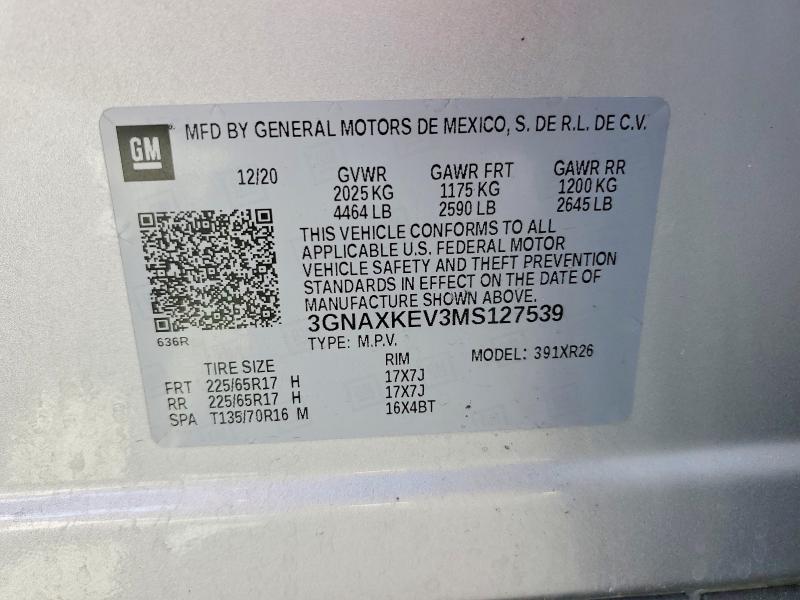 Aukcja sprzedaży 2021 Chevrolet Equinox, vin: 3GNAXKEV3MS127539, numer aukcji: 99339865