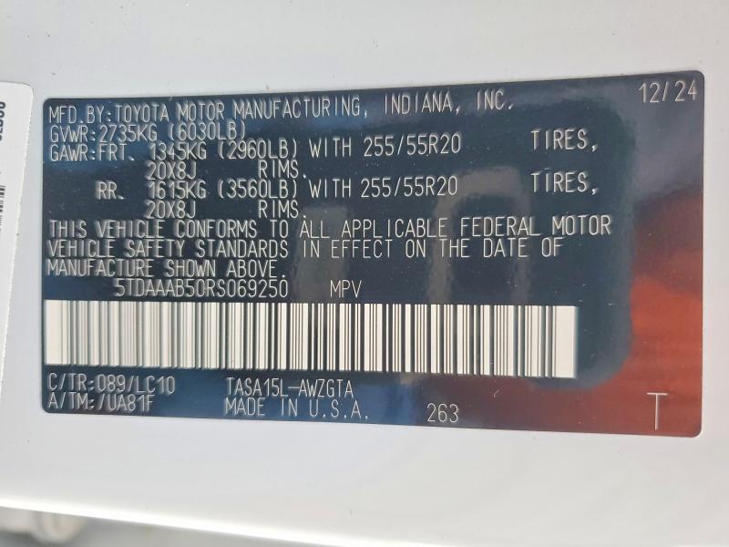 Продаж на аукціоні авто 2024 Toyota Grand Highlander, vin: 5TDAAAB50RS069250, номер лоту: 98838915