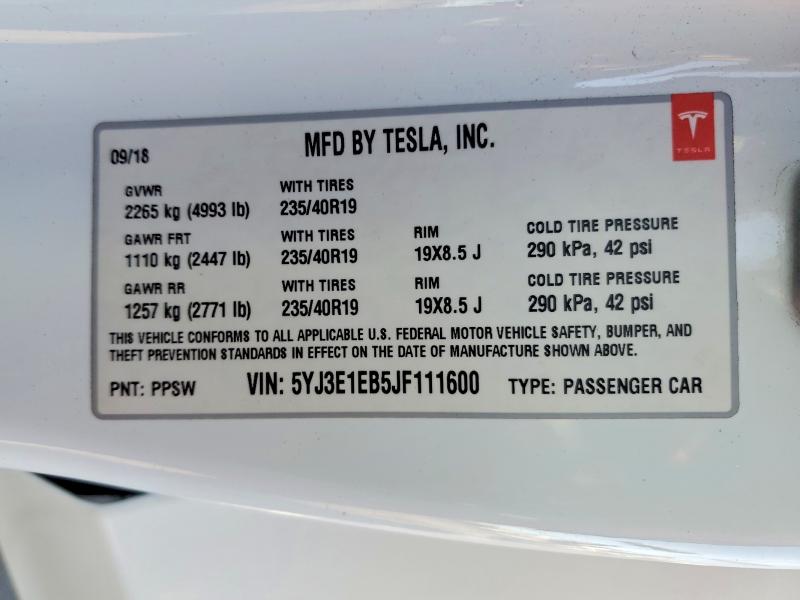 Продажа на аукционе авто 2018 Tesla Model 3, vin: 5YJ3E1EB5JF111600, номер лота: 75611155