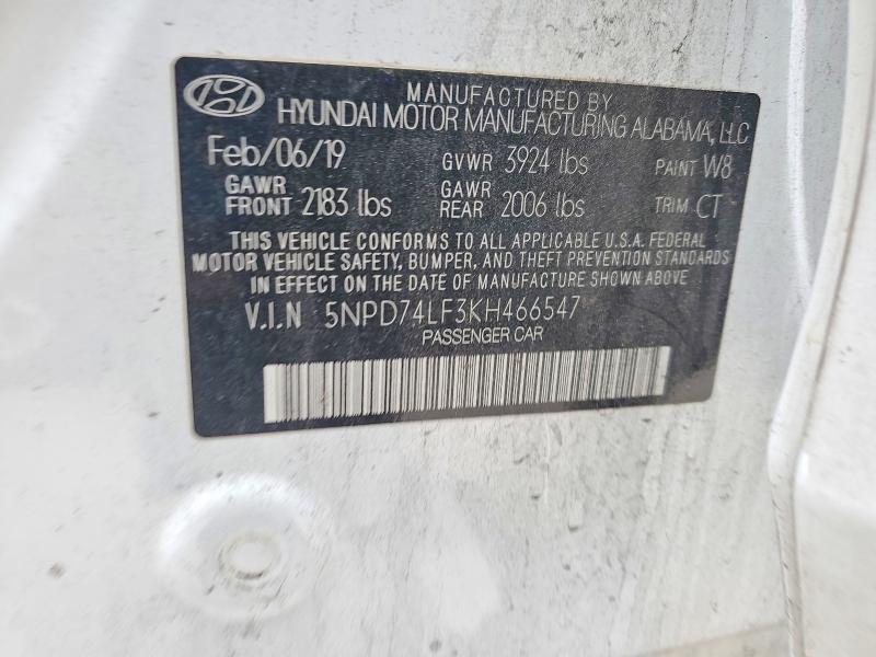 Продаж на аукціоні авто 2019 Hyundai Elantra, vin: 5NPD74LF3KH466547, номер лоту: 74352795
