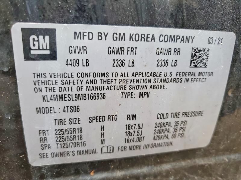 73289095 :رقم المزاد ، KL4MMESL9MB166936 vin ، 2021 Buick Encore Gx مزاد بيع