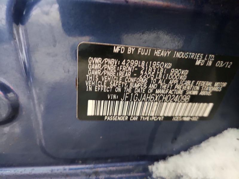 Продаж на аукціоні авто 2012 Subaru Impreza, vin: JF1GJAH6XCH024098, номер лоту: 74439055