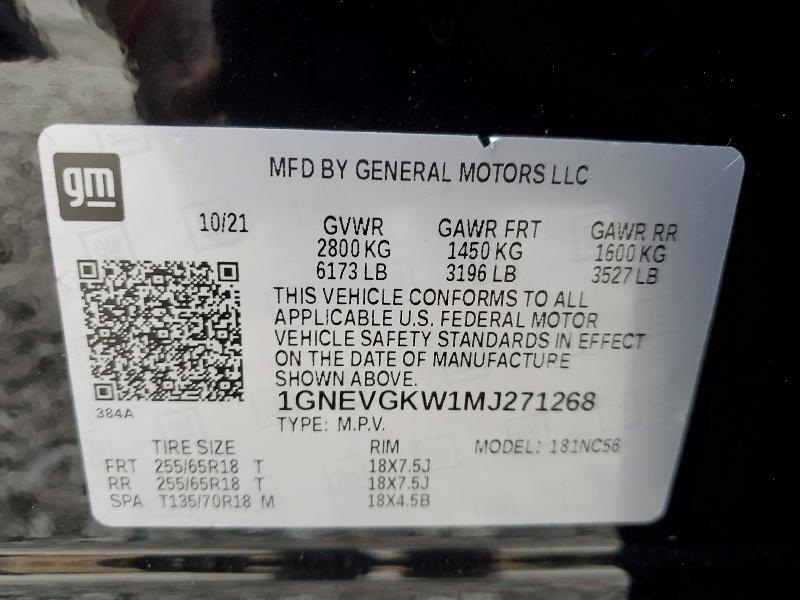 Aukcja sprzedaży 2021 Chevrolet Traverse, vin: 1GNEVGKW1MJ271268, numer aukcji: 73994065