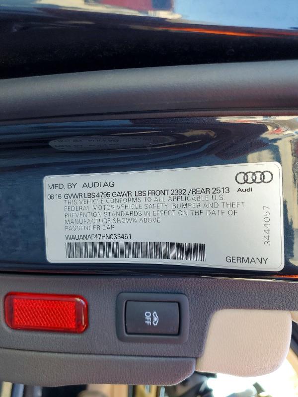 Aukcja sprzedaży 2017 Audi A4, vin: WAUANAF47HN033451, numer aukcji: 75088175