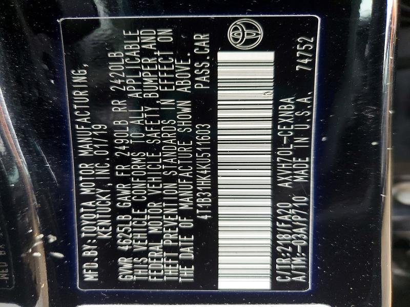 Aukcja sprzedaży 2019 Toyota Camry, vin: 4T1B31HK4KU511603, numer aukcji: 99854405