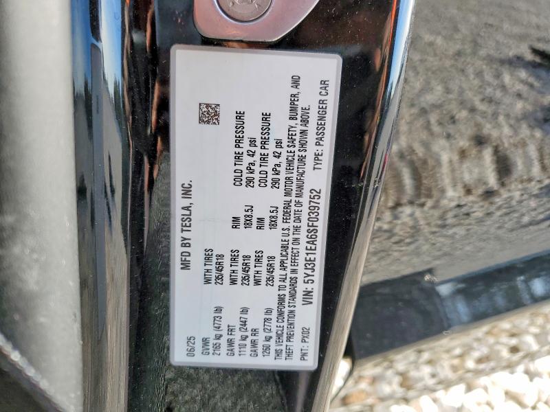 Продаж на аукціоні авто 2025 Tesla Model 3, vin: 5YJ3E1EA6SF039752, номер лоту: 75245295