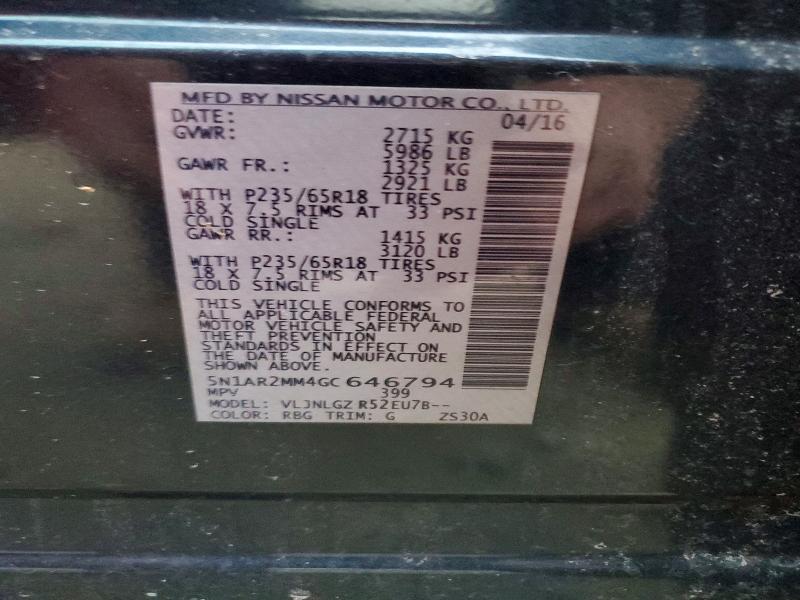 2016 Nissan Pathfinder მანქანა იყიდება აუქციონზე, vin: 5N1AR2MM4GC646794, აუქციონის ნომერი: 73242935