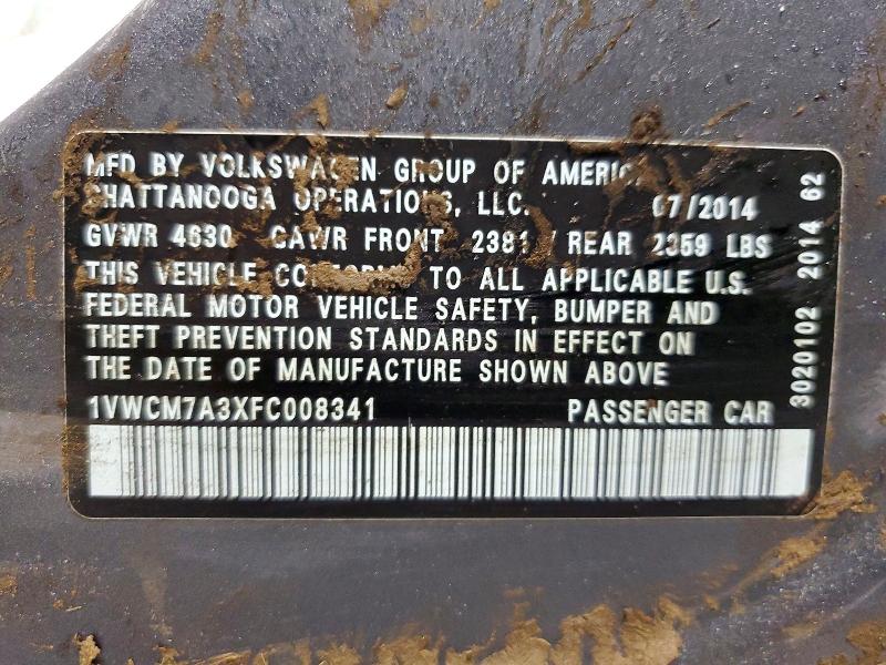 Продажа на аукционе авто 2015 Volkswagen Passat, vin: 1VWCM7A3XFC008341, номер лота: 74994225