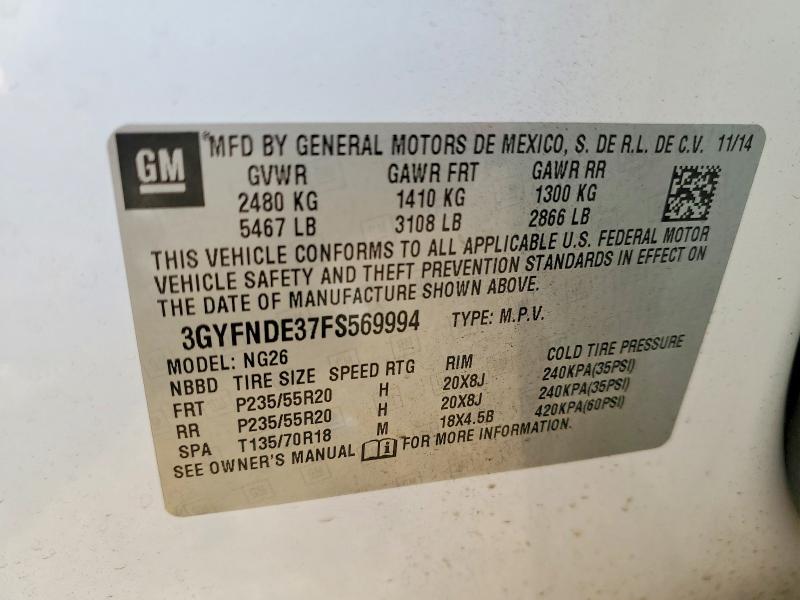 72906025 :رقم المزاد ، 3GYFNDE37FS569994 vin ، 2015 Cadillac Srx Premiu مزاد بيع