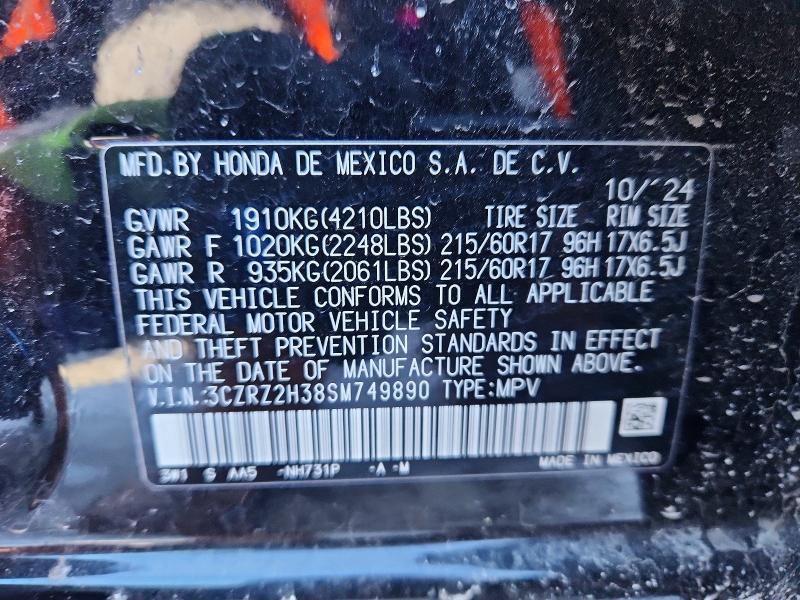 2025 Honda Hr-v მანქანა იყიდება აუქციონზე, vin: 3CZRZ2H38SM749890, აუქციონის ნომერი: 73592485