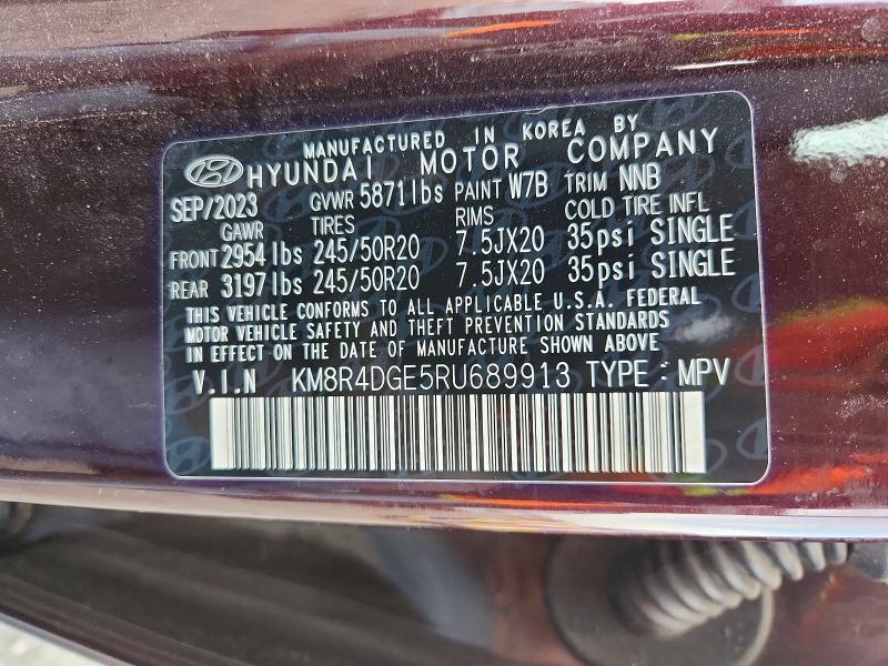 Auction sale of the 2024 Hyundai Palisade, vin: KM8R4DGE5RU689913, lot number: 98508975