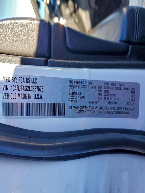 2020 Jeep Grand Cher მანქანა იყიდება აუქციონზე, vin: 1C4RJFAG2LC387673, აუქციონის ნომერი: 73524165