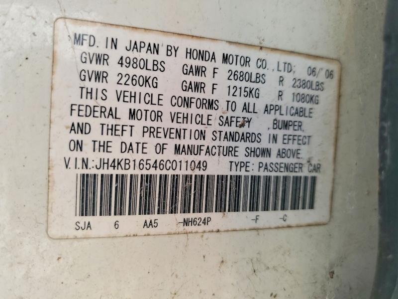 73027775 :رقم المزاد ، JH4KB16546C011049 vin ، 2006 Acura Rl مزاد بيع