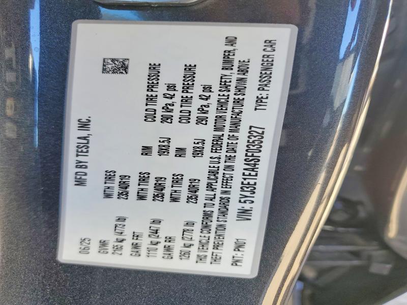 Aukcja sprzedaży 2025 Tesla Model 3, vin: 5YJ3E1EA4SF035327, numer aukcji: 72885755