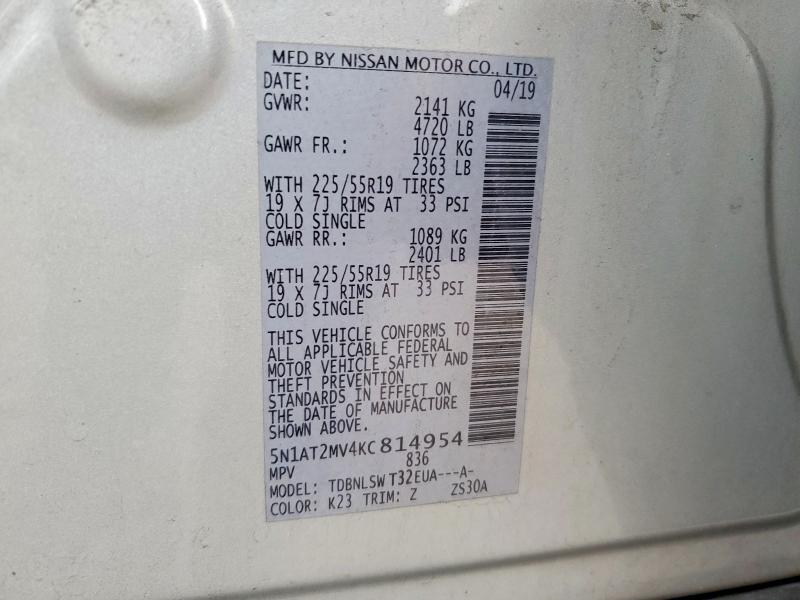 Aukcja sprzedaży 2019 Nissan Rogue, vin: 5N1AT2MV4KC814954, numer aukcji: 72397055