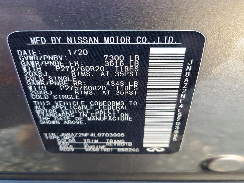2020 Infiniti Qx80 Luxe მანქანა იყიდება აუქციონზე, vin: JN8AZ2NF4L9703995, აუქციონის ნომერი: 74499235