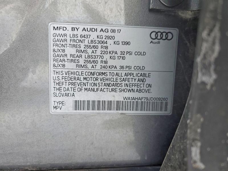 Продажа на аукционе авто 2018 Audi Q7, vin: WA1AHAF79JD009260, номер лота: 75301135