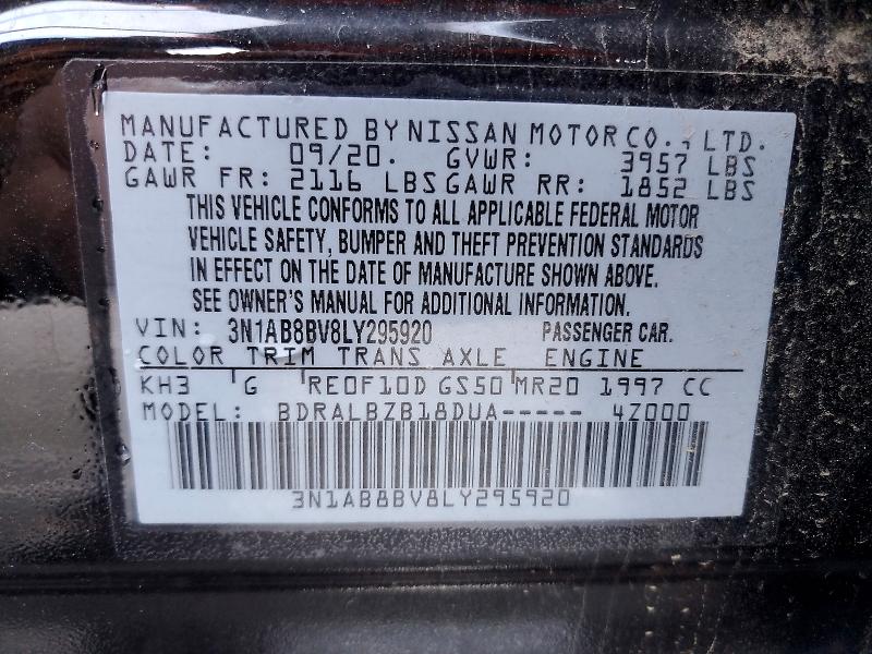 2020 Nissan Sentra მანქანა იყიდება აუქციონზე, vin: 3N1AB8BV8LY295920, აუქციონის ნომერი: 74118075