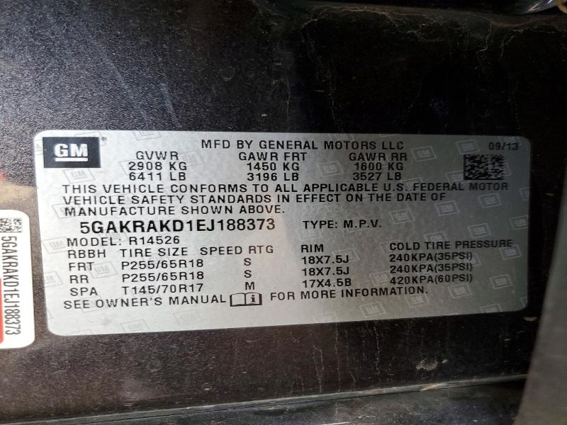 97720615 :رقم المزاد ، 5GAKRAKD1EJ188373 vin ، 2014 Buick Enclave مزاد بيع