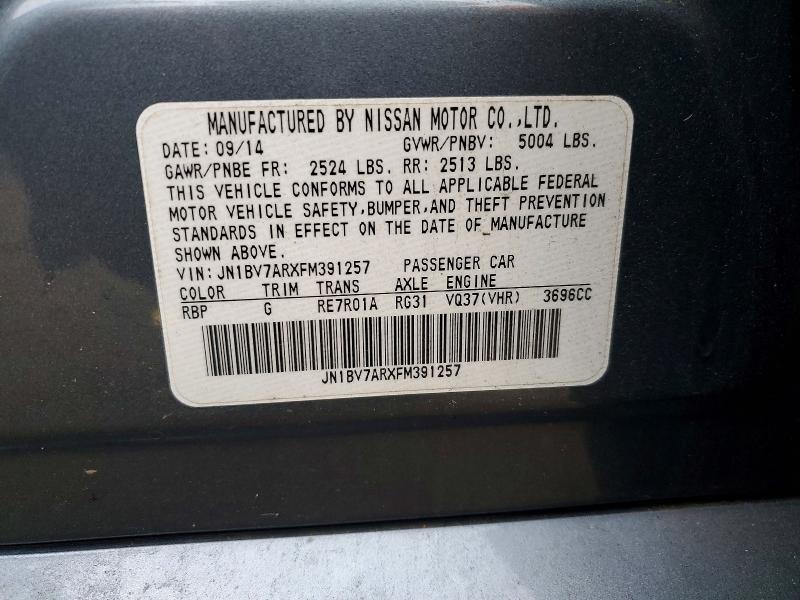 95918625 :رقم المزاد ، JN1BV7ARXFM391257 vin ، 2015 Infiniti Q50 مزاد بيع
