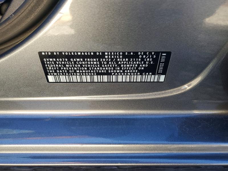 2014 Volkswagen Jetta მანქანა იყიდება აუქციონზე, vin: 3VW2K7AJ7EM209062, აუქციონის ნომერი: 73923335