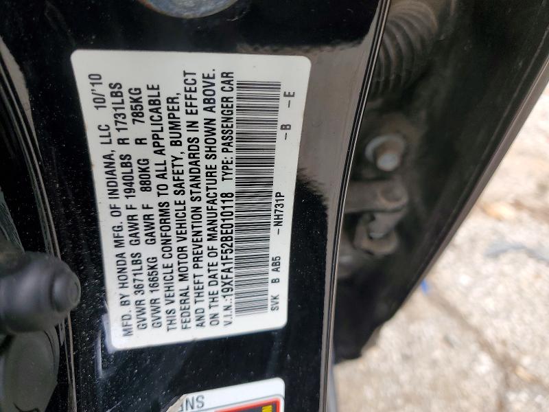 98540625 :رقم المزاد ، 19XFA1F52BE010118 vin ، 2011 Honda Civic مزاد بيع