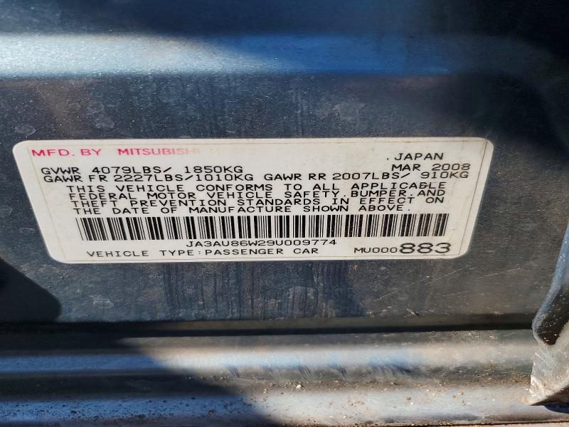 Продаж на аукціоні авто 2009 Mitsubishi Lancer, vin: JA3AU86W29U009774, номер лоту: 97677995
