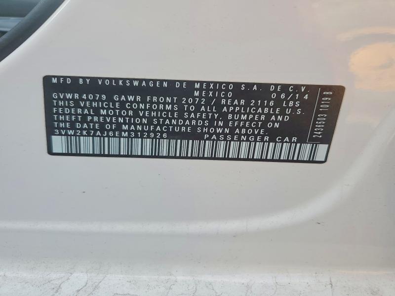 2014 Volkswagen Jetta მანქანა იყიდება აუქციონზე, vin: 3VW2K7AJ6EM312926, აუქციონის ნომერი: 99508685