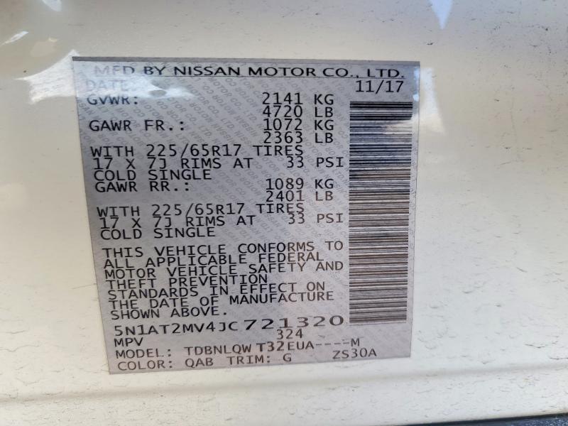72557825 :رقم المزاد ، 5N1AT2MV4JC721320 vin ، 2018 Niss Rogue مزاد بيع