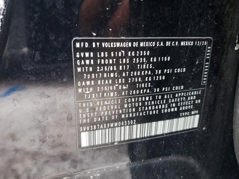 Продажа на аукционе авто 2021 Volkswagen Tiguan, vin: 3VV3B7AX9MM043302, номер лота: 74828775