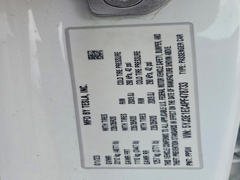 98640745 :رقم المزاد ، 5YJ3E1EC4PF478733 vin ، 2023 Tesla Model 3 مزاد بيع