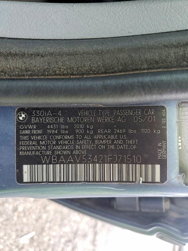 Продаж на аукціоні авто 2001 Bmw 330, vin: WBAAV53421FJ71510, номер лоту: 96004525