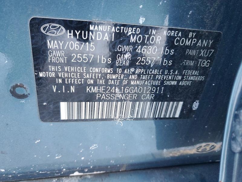 Aukcja sprzedaży 2016 Hyundai Sonata, vin: KMHE24L16GA012911, numer aukcji: 75017545