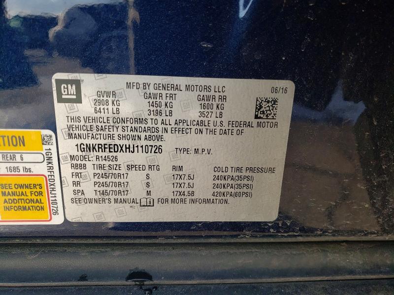 Aukcja sprzedaży 2017 Chevrolet Traverse, vin: 1GNKRFEDXHJ110726, numer aukcji: 73608045