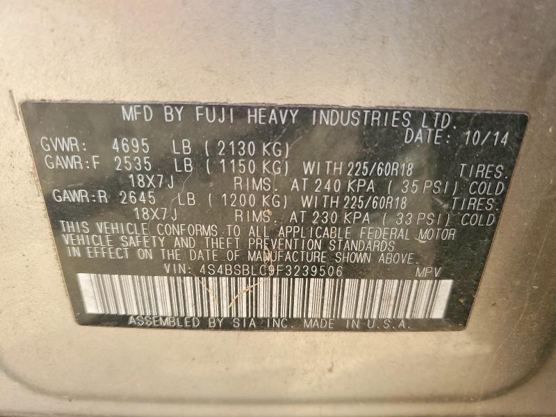 2015 Subaru Outback მანქანა იყიდება აუქციონზე, vin: 4S4BSBLC9F3239506, აუქციონის ნომერი: 72667935