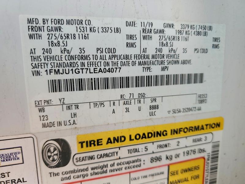 2020 Ford Expedition მანქანა იყიდება აუქციონზე, vin: 1FMJU1GT7LEA04077, აუქციონის ნომერი: 73635725
