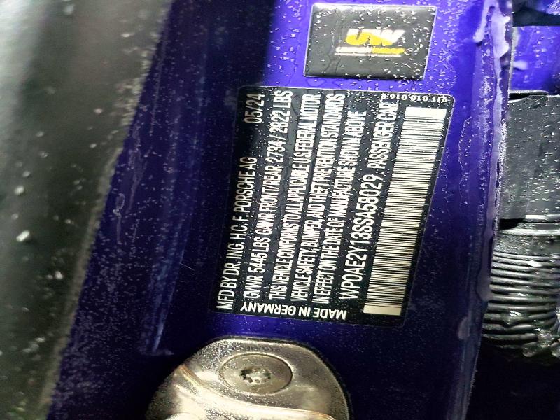 Aukcja sprzedaży 2025 Porsche Taycan, vin: WP0AE2Y13SSA58029, numer aukcji: 74401605