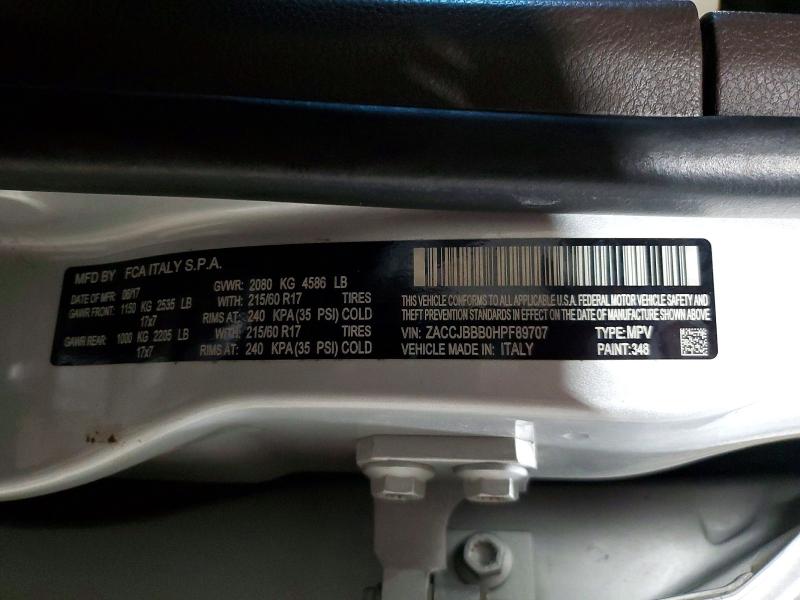 Aukcja sprzedaży 2017 Jeep Renegade, vin: ZACCJBBB0HPF89707, numer aukcji: 73523325