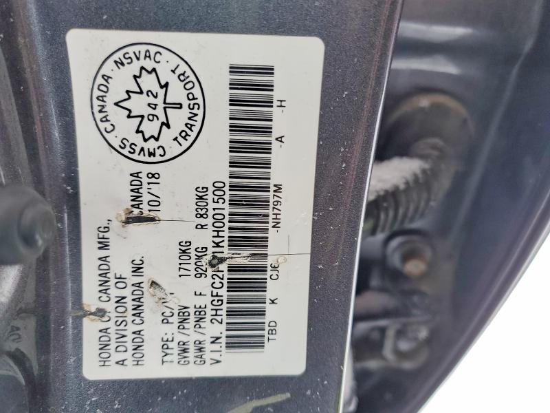 Aukcja sprzedaży 2019 Honda Civic, vin: 2HGFC2F51KH001500, numer aukcji: 72546505