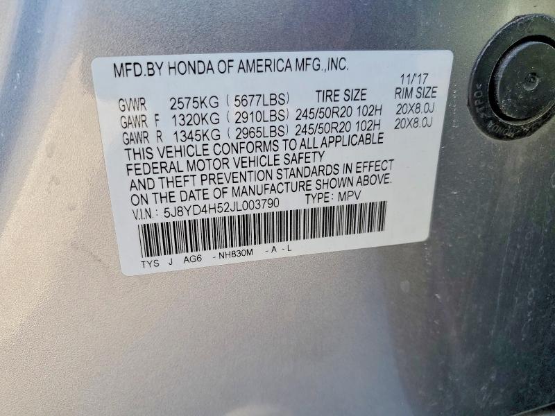 75066305 :رقم المزاد ، 5J8YD4H52JL003790 vin ، 2018 Acura Mdx مزاد بيع