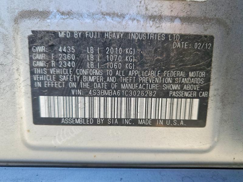 Aukcja sprzedaży 2012 Subaru Legacy, vin: 4S3BMBA61C3026282, numer aukcji: 73303445