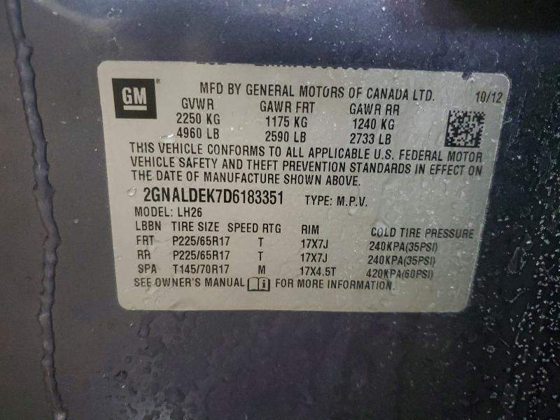 73245015 :رقم المزاد ، 2GNALDEK7D6183351 vin ، 2013 Chevrolet Equinox مزاد بيع