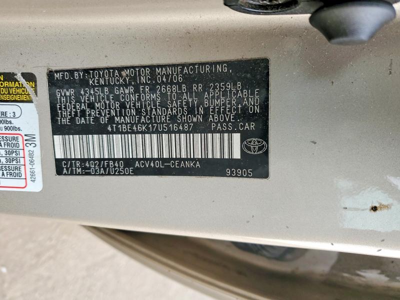 Продаж на аукціоні авто 2007 Toyota Camry, vin: 4T1BE46K17U516487, номер лоту: 74068405